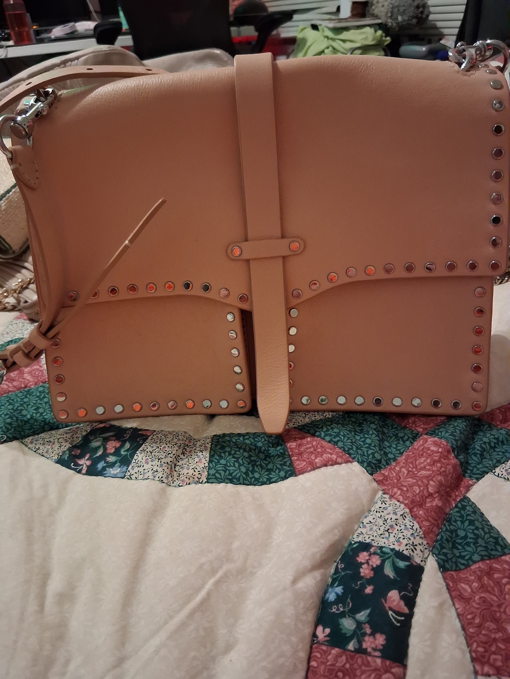 Rebecca Minkoff Peach Stud-Trim Shoulder Bag